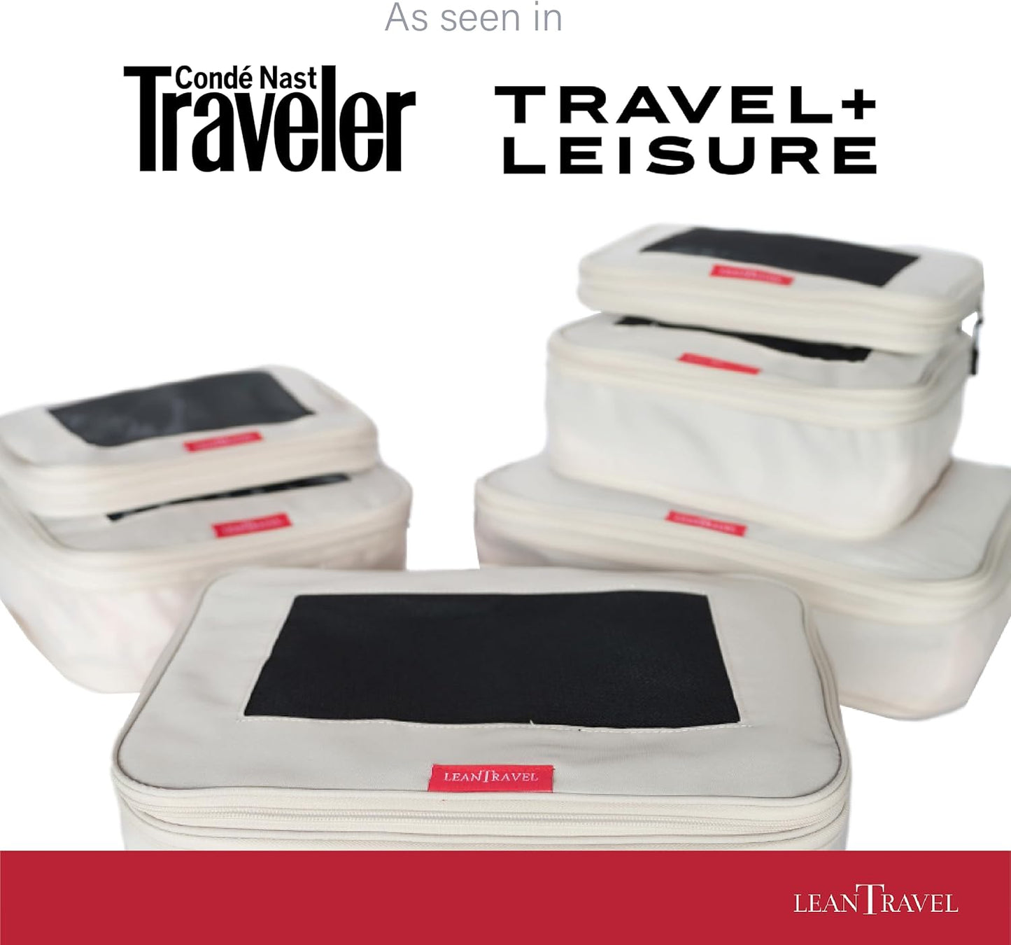 LeanTravel Compression Packing Cubes for Travel Organizers with Double Zipper (3-Pack (2L+1M), Sand)