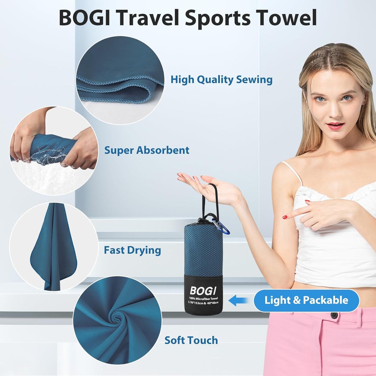 BOGI 4 Pack(8 pcs) Microfiber Travel Sports Towel-Quick Dry Towel, Soft Lightweight Microfiber Camping Towel Absorbent Compact Travel Towel for Camping Gym Beach Bath Yoga Swimming Backpacking-Large
