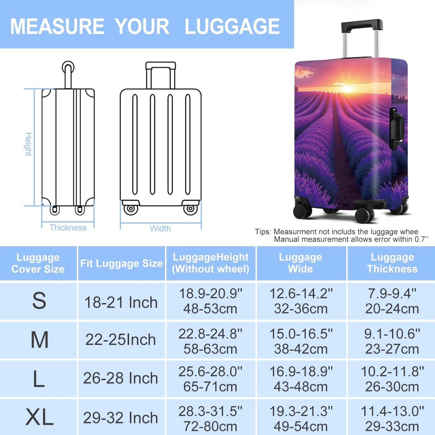 Luggage Cover Washable Suitcase Protector Anti-Scratch,Stretchable Fit for 20-34Inch Luggage Durable Travel Bag Cover with Zipper Closure (Lavender, XL(fits 32-34Inch suitcase))
