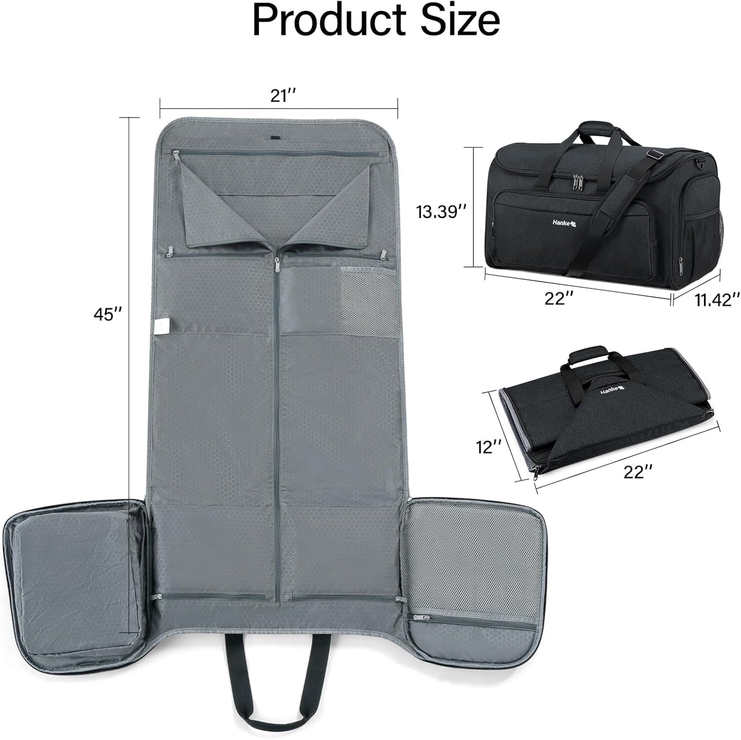 Hanke Carry on Garment Bags for Travel,Convertible Duffle Bag Luggage Bag Weekend Bag with Shoe Compartment,2 in 1 Hanging Suitcase Suit Bag for Men Women,Black