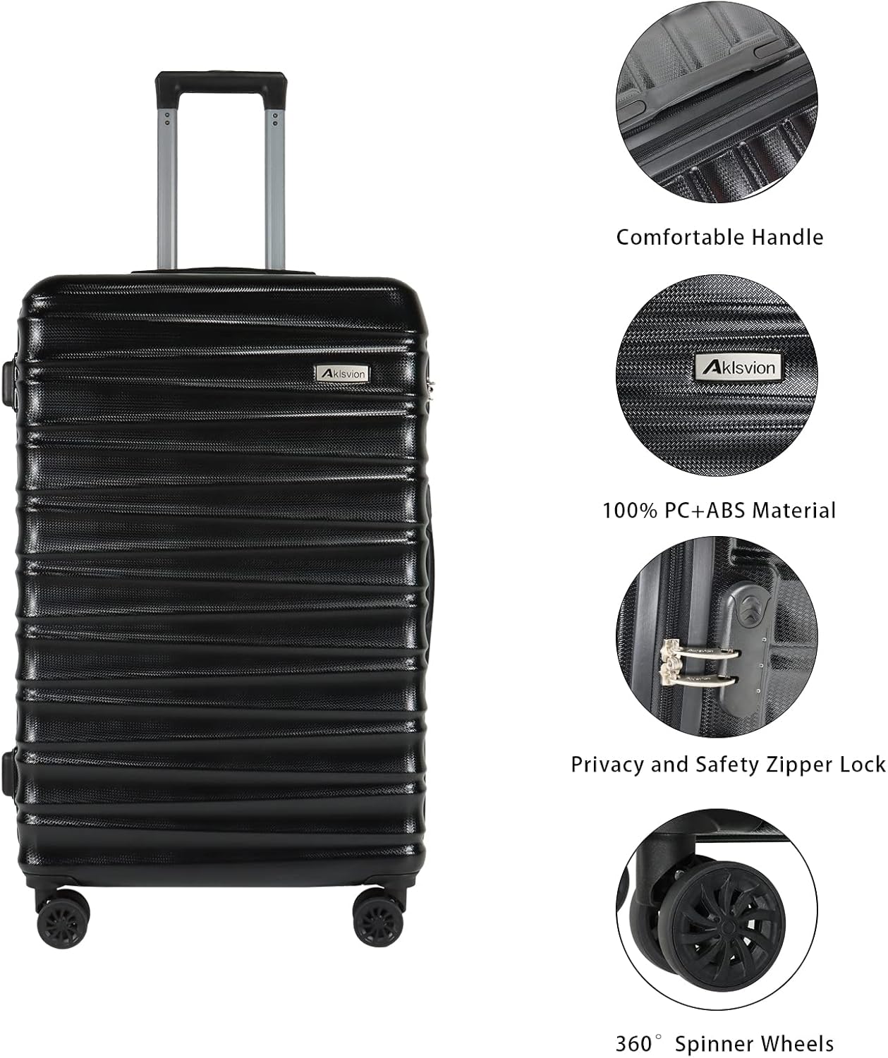 Luggage Sets 3 Piece(20/24/28)-Suitcase Set- Luggage with Wheels-PC + ABS Durable Lightweight Rotating hardshell suitcase 5PCS (Black)…