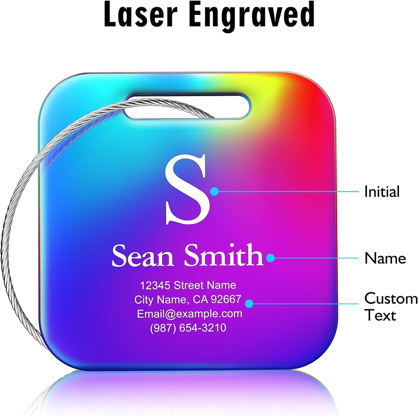 Luggage Tags for Suitcase - Personalized Engraved Stainless Steel Rainbows Tag for Cruise Travel - Custom Name Tags Suitable for Bags and Backpacks