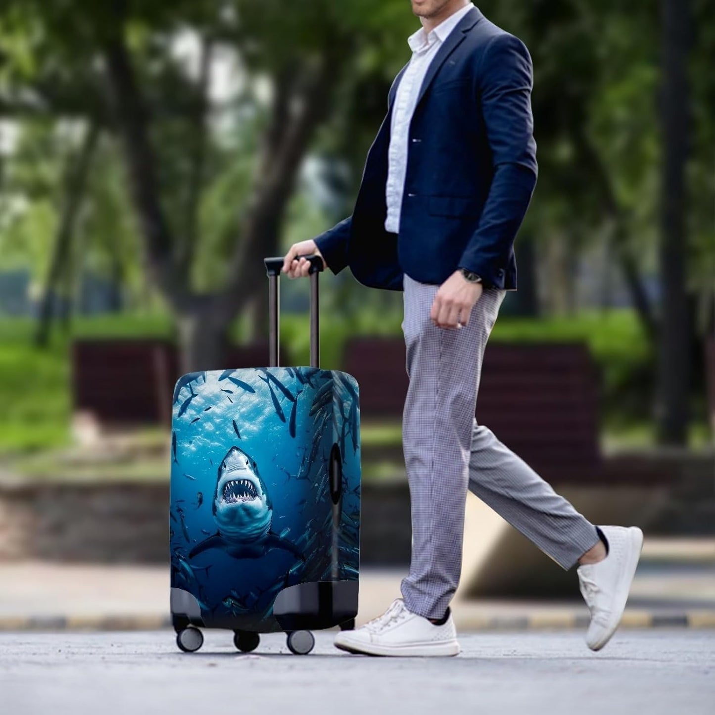 Seadworld Shark Luggage Cover 30-32 Inch High Elastic Thickened Travel Suitcase Covers Blue