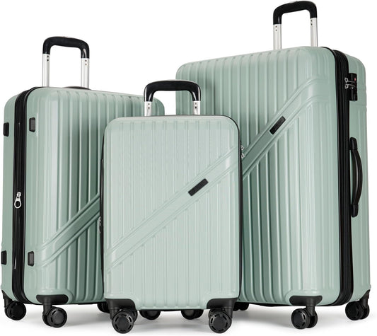 GinzaTravel Luggage Sets 3-Piece Expandable Suitcases with Wheels PC+ABS Durable Hardside Luggage sets TSA lock (Light green, 3-Piece Set(20"/25"/29"))