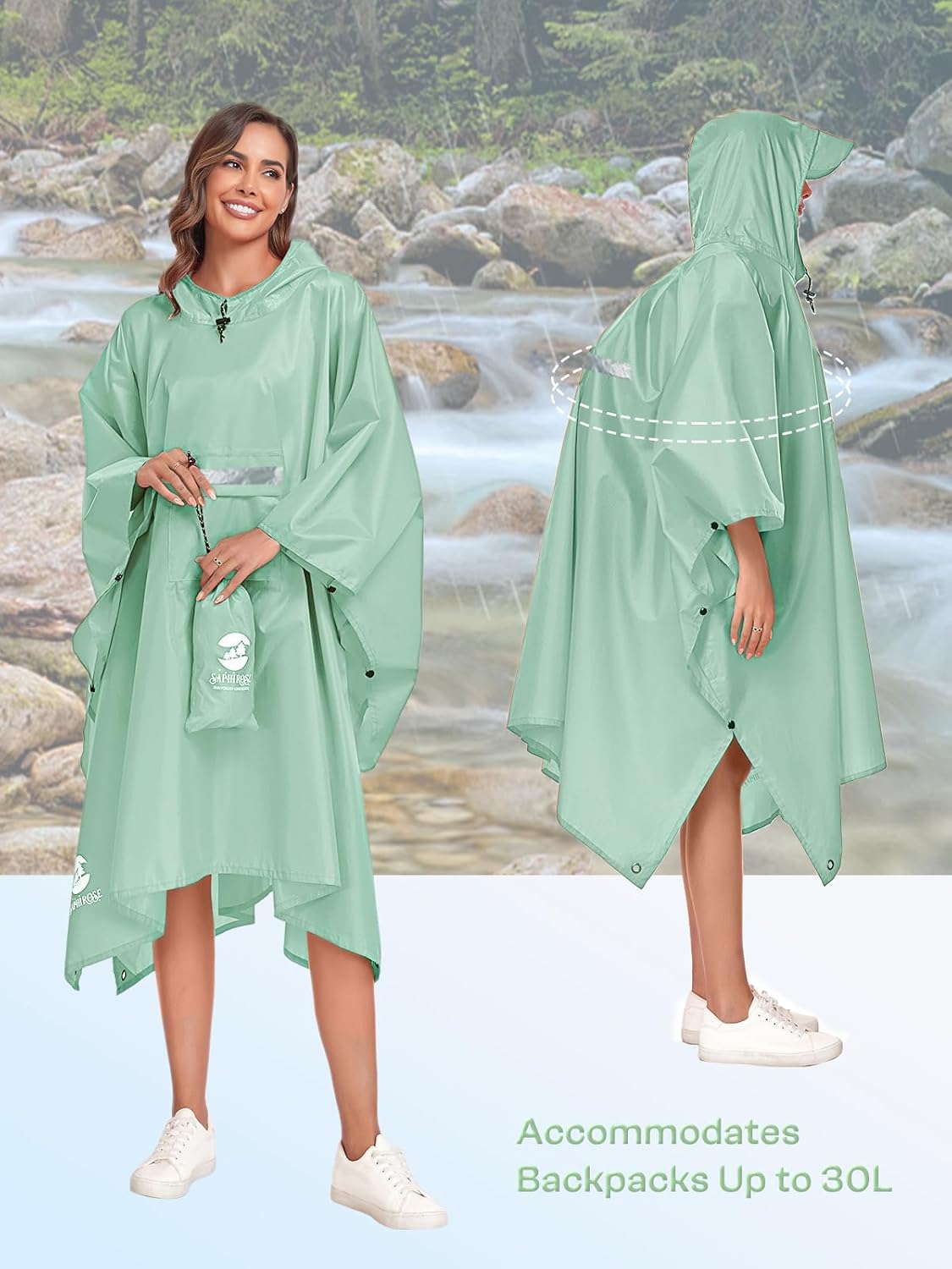 SaphiRose Extra Thick Hooded Rain Poncho Double Layer Waterproof Raincoat Jacket for Men Women Adults