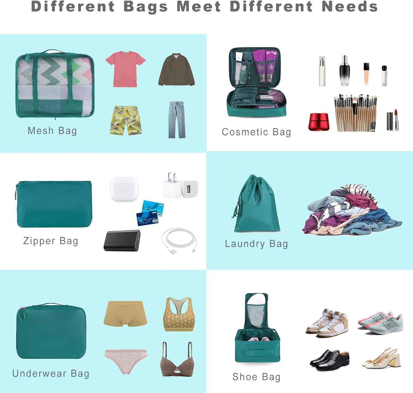 BAGAIL 8 Set Packing Cubes Luggage Packing Organizers for Travel Accessories-Aqua Color