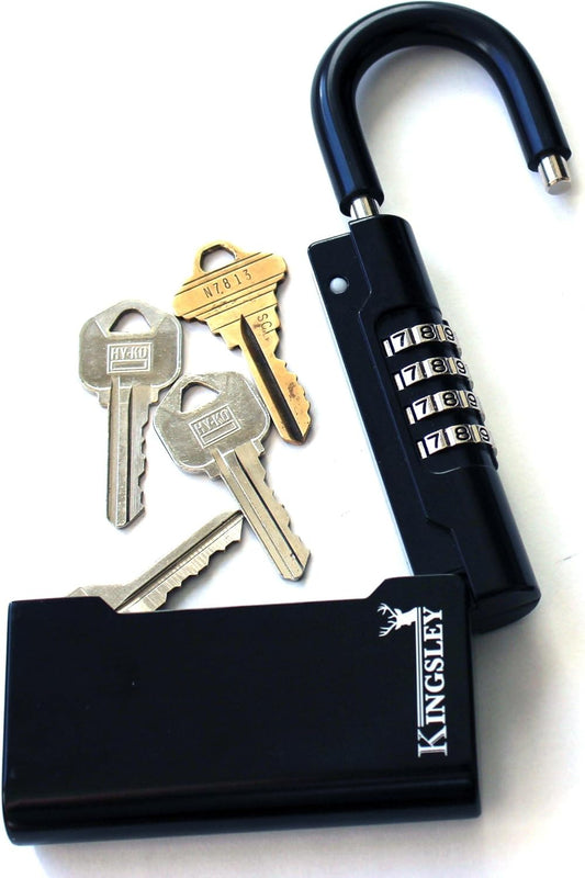 Kingsley Guard-a-Key Black Realtor's Lockbox Portable Resettable Hanging Key Safe Combination Lock Box for House Keys, Realtors, Vacation Rentals, Black