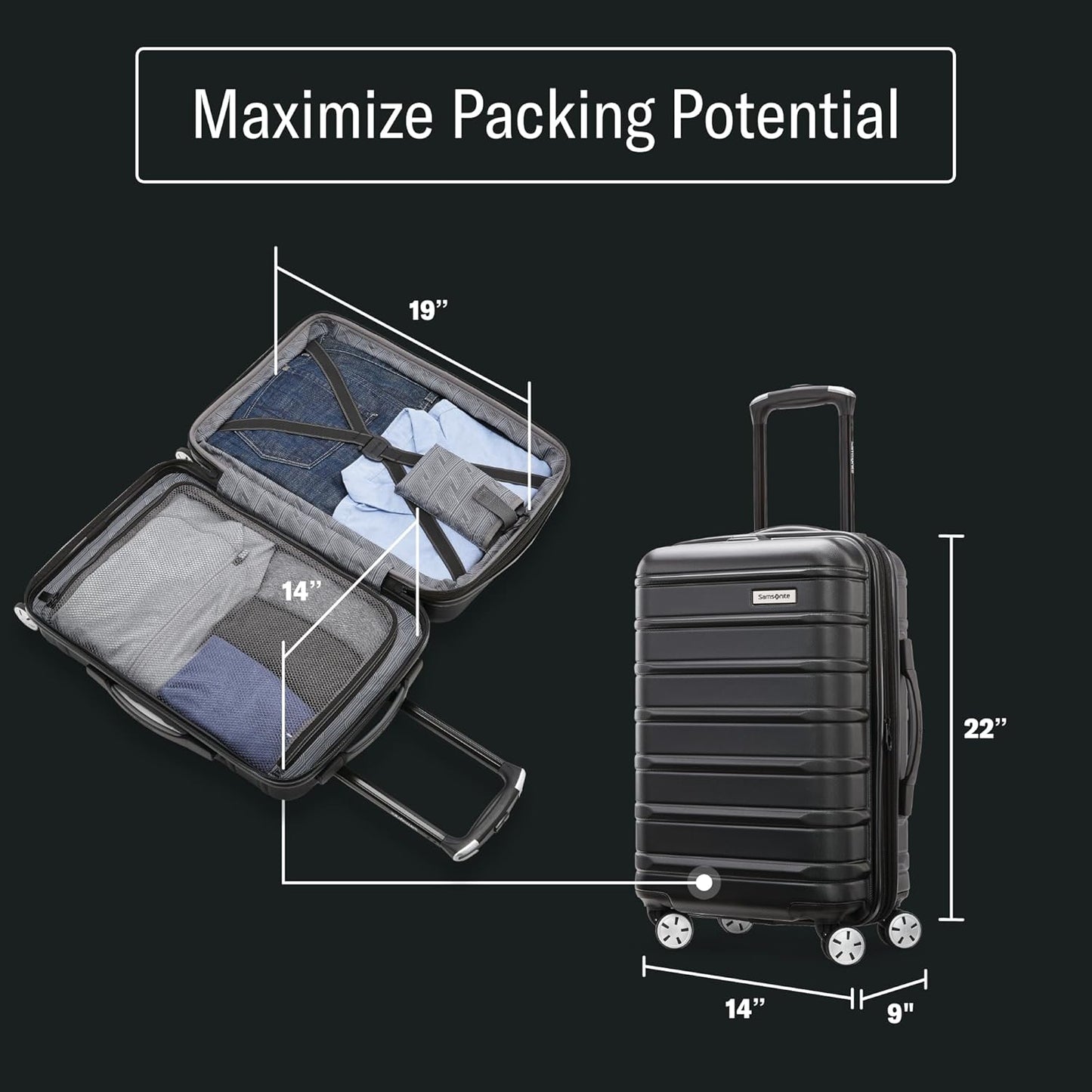 Samsonite Omni 2 International Carry-On Luggage with 360° Spinner Wheels - Scratch Resistant Hardshell - TSA, Airline-Approved - Expandable Polycarbonate Shell for Lightweight Travel - Purple
