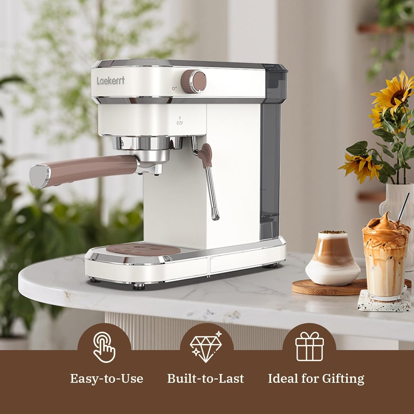 Espresso Machine, Expresso Coffee Machines for Home, 20 Bar Cafetera Espresso with Milk Frother Steam Wand, Compact Small Coffee Maker for Latte and Cappuccino (Pear White, Stainless Steel, Gift)