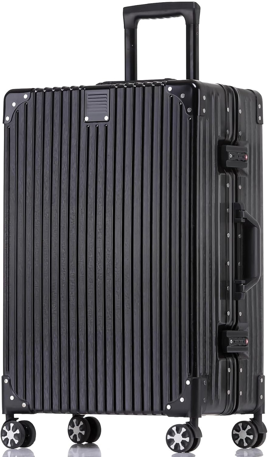 HotWay 3-Piece Luggage Sets with Aluminum Frame, PC Hard Shell Suitcase with Spinner Wheels and TSA Lock, Large Suitcase for Travel, Black