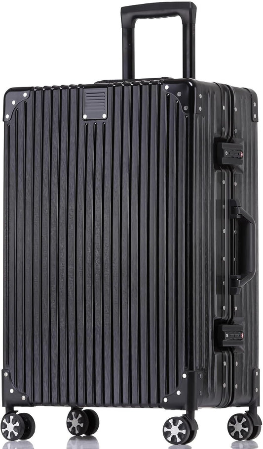 HotWay 26 Inch Checked in Luggage with Aluminum Frame,PC Hard Shell Suitcase with Spinner Wheels and TSA Lock, Large Suitcase for Business Travel, Black