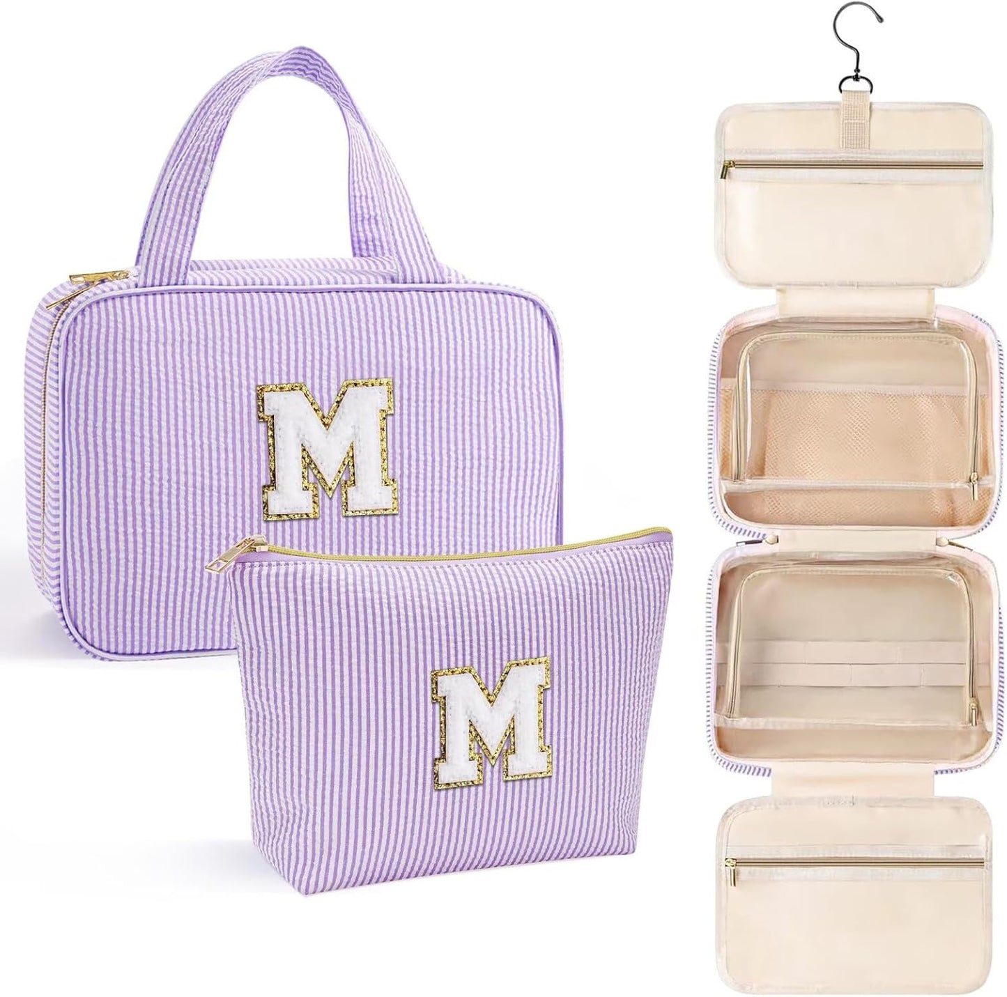 YOOLIFE Birthday Gifts for Women Teen Girls - Hanging Toiletry Bag Initial Makeup Bag, Personalized Large Toiletry Bag, Gifts for Women Teen Girls Daughter Sister - Letter M, Purple