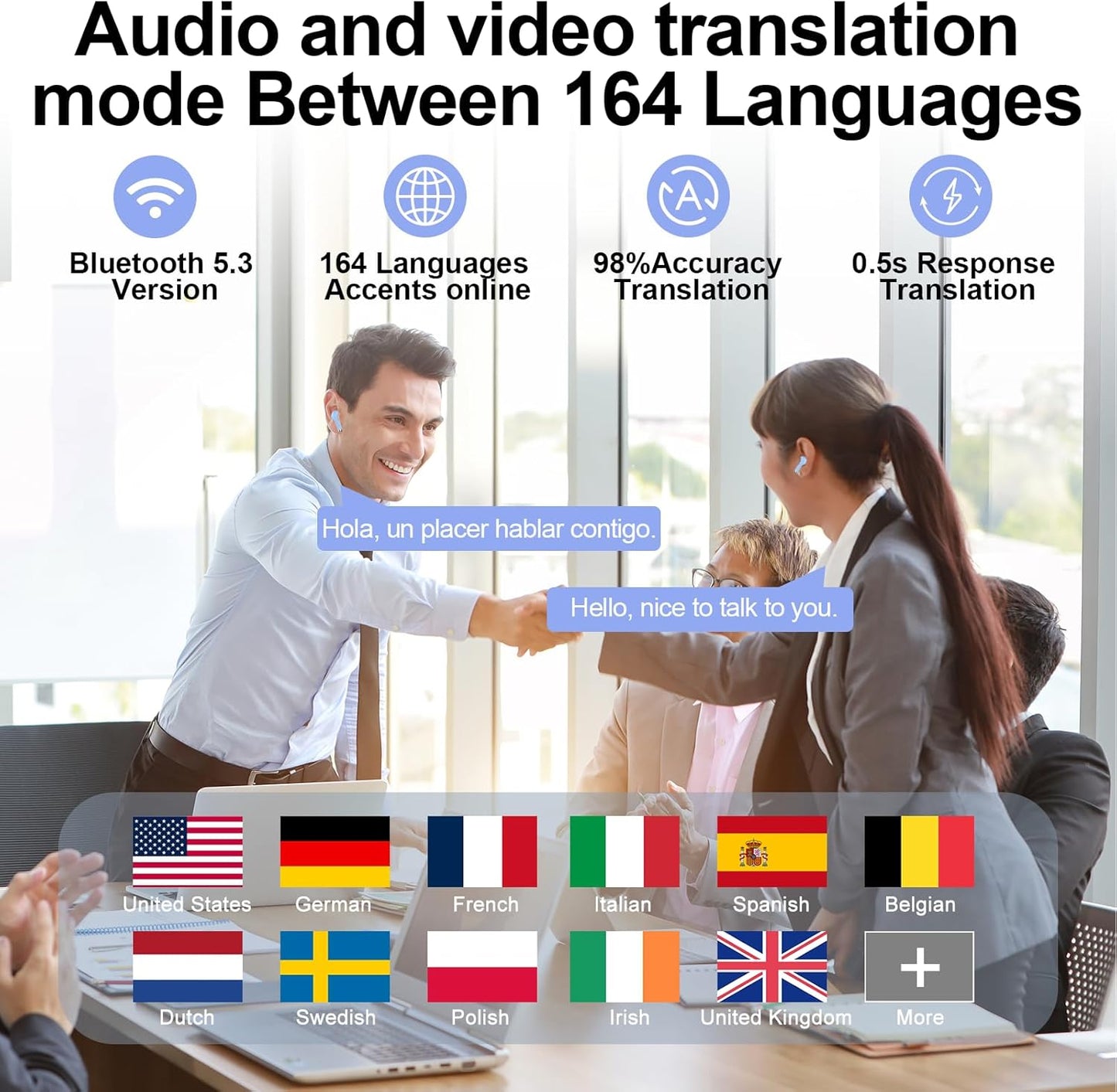 AI Translation Earbuds Real Time with Audio and Video Calls, 3-in-1 Language Translator Earbuds,164 Languages, 7 Translation Modes, 32H Buletooth 5.3 Headphones with Translating Device Blue