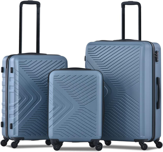 Campfun 3 Piece Luggage Sets, Hardshell ABS Luggage with TSA Lock, Carry On Suitcase Sets Lightweight Durable with 2 Hooks & Spinner Wheels, 20in/24in/28in - Light Blue(C)