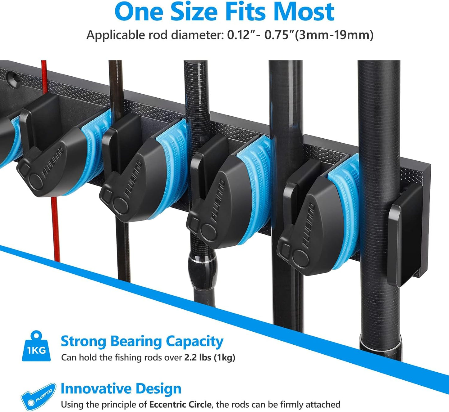 PLUSINNO 2 pack Vertical Fishing Rod rack, Wall Mounted Fishing Rod holder, 2 Packs Fishing Pole Holders Hold Up to 18 Rods or Combos, Fishing rod holders for garage, Fits Most Rods of Diameter 3-18mm