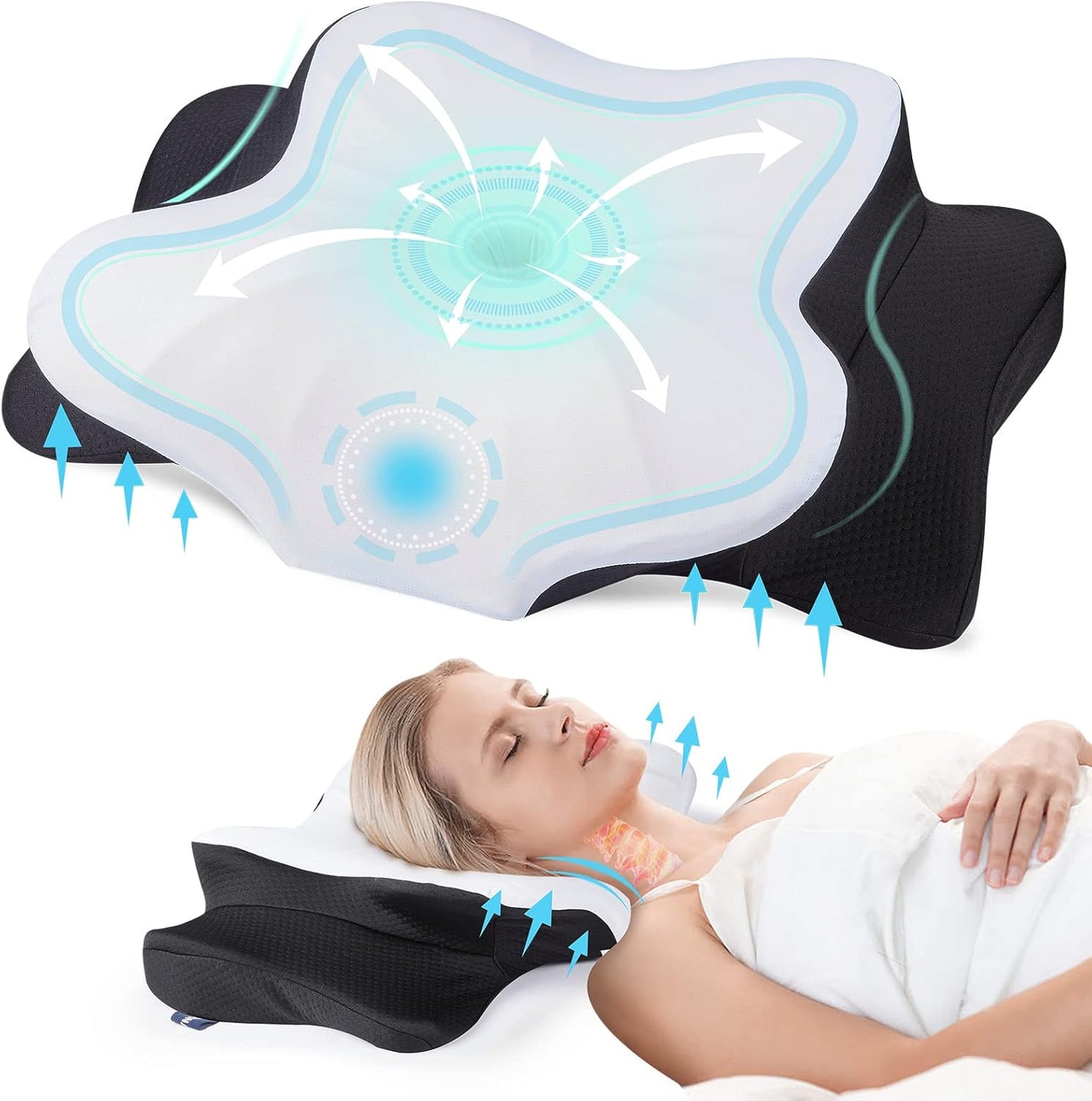 DONAMA Cervical Pillow for Neck Pain Relief,Contour Memory Foam Pillow,Ergonomic Orthopedic Neck Support Pillows for Side,Back and Stomach Sleepers with Breathable Pillowcase-Black