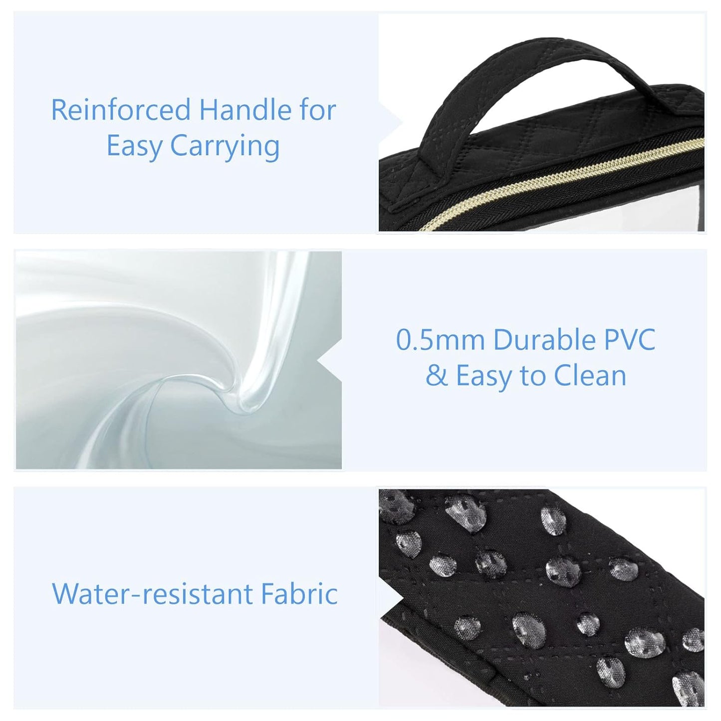 PACKISM TSA Approved Toiletry Bag, 3 Pack Clear Makeup Bags with Handle Large Opening, Clear Toiletry Bags Fit Carry-on Travel Essentials, Quart-sized Travel Bags for Toiletries, Black