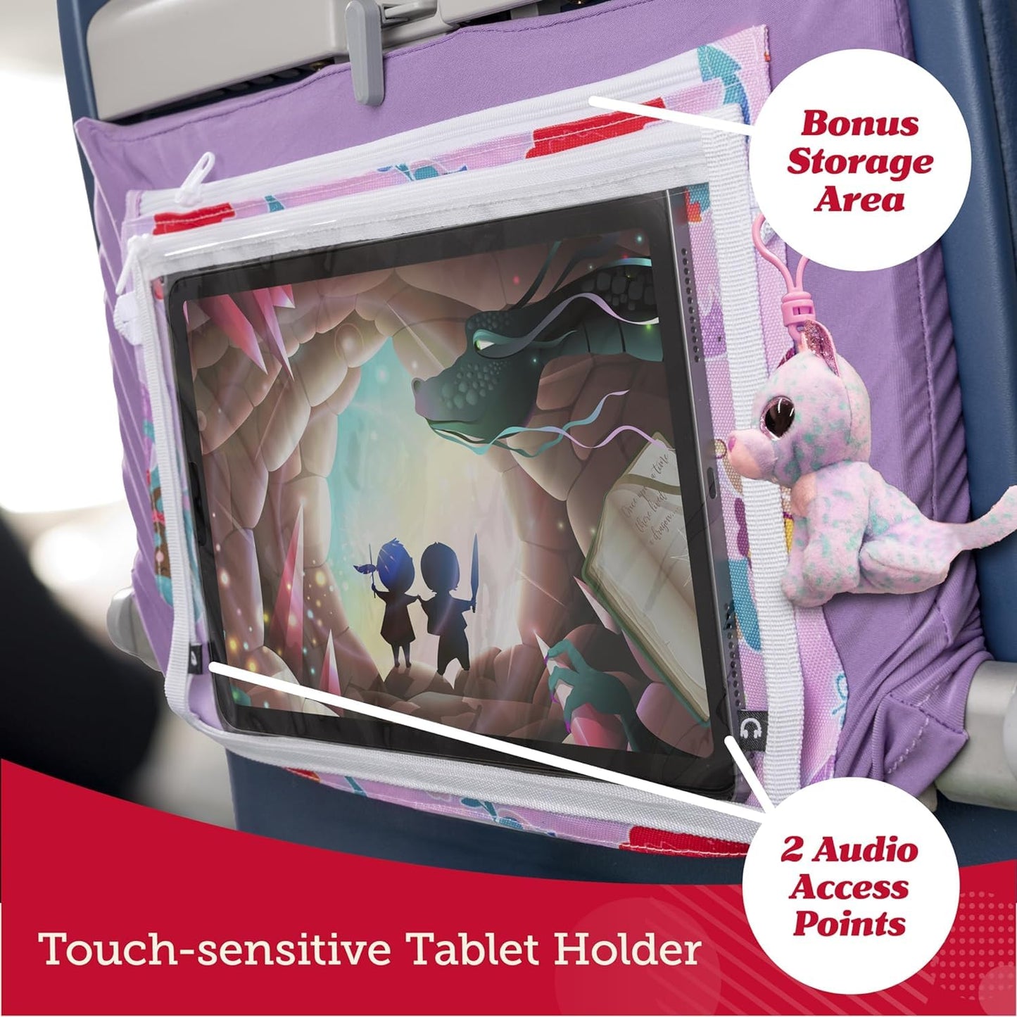 Lusso Gear Kids Airplane Tray Cover with Pockets - Airplane Essentials for Toddlers - Kids Travel Tray for Plane or Train - Organize Toys, Snacks - Tablet Holder - Flying Must Have (Dinos)