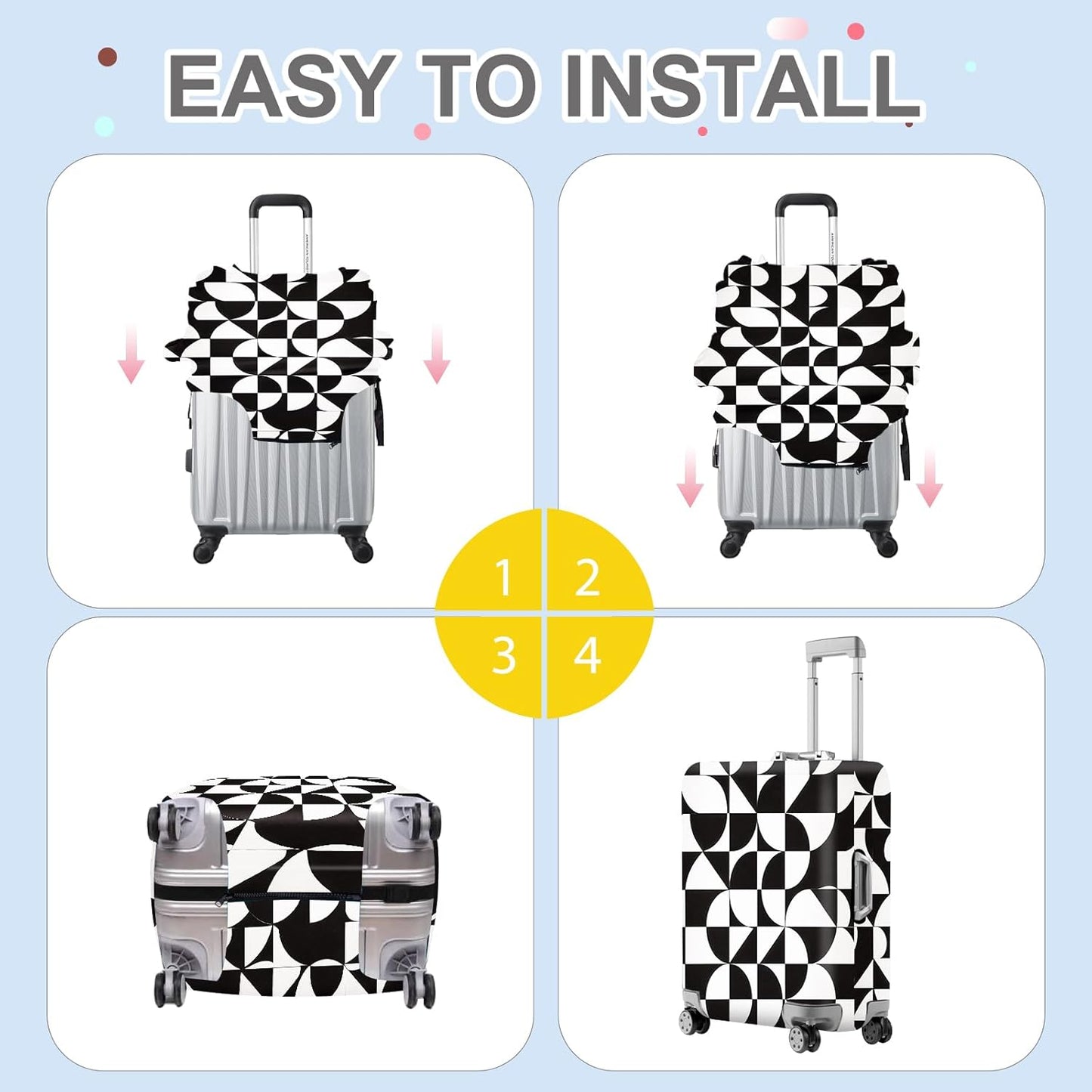 ANNA QUEEN Geometric Minimalist Luggage Cover, Suitcase Protector with Modern Abstract Pattern, Stretchable, Washable Travel Cover for 28-30 Inch Luggage