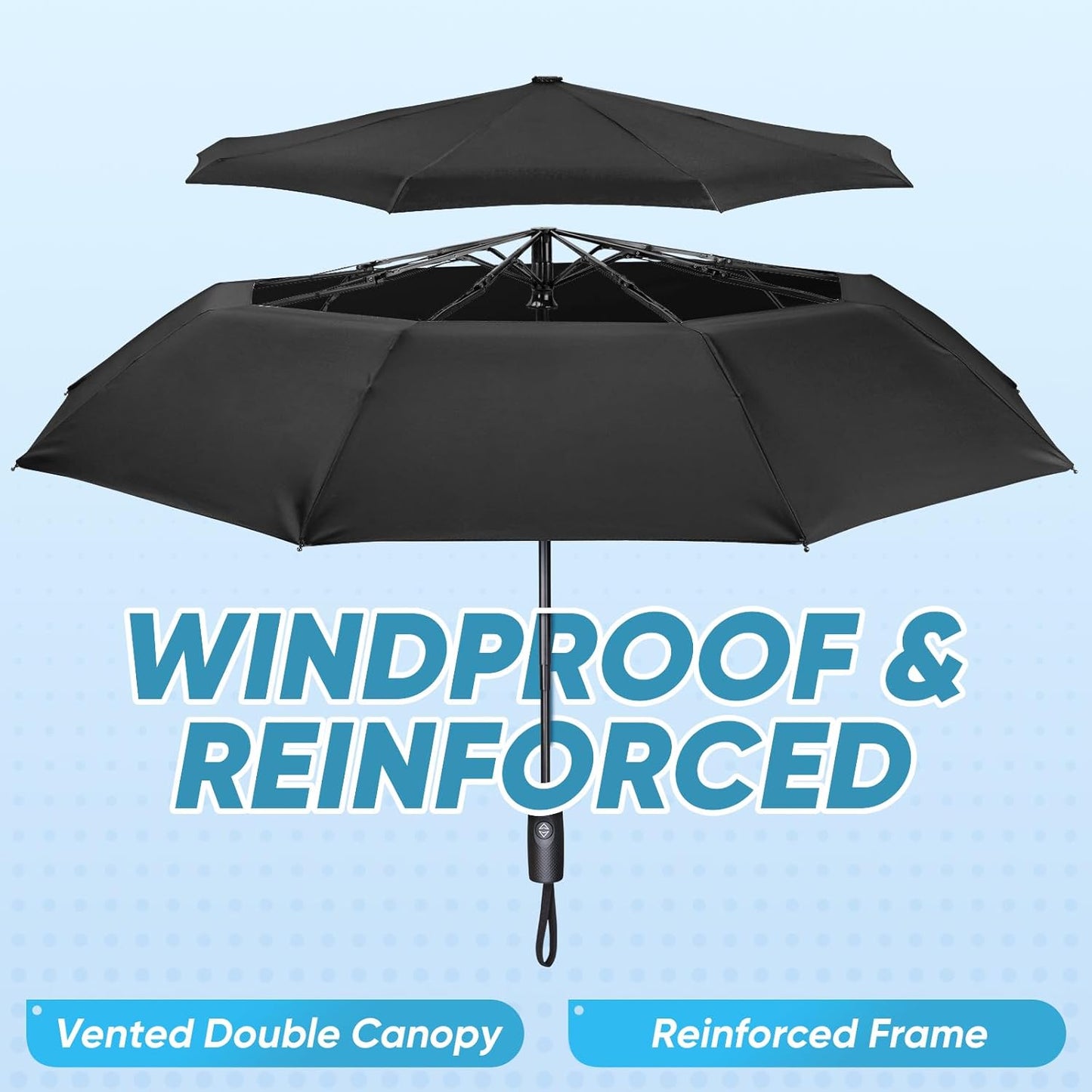 PTEROMY Windproof Compact Travel Umbrellas for Rain and Sun, Withstands 85MPH Winds Auto Open Close Folding Umbrella with Ergonomic Handle, Quick Dry Canopy for Commuting or Backpack