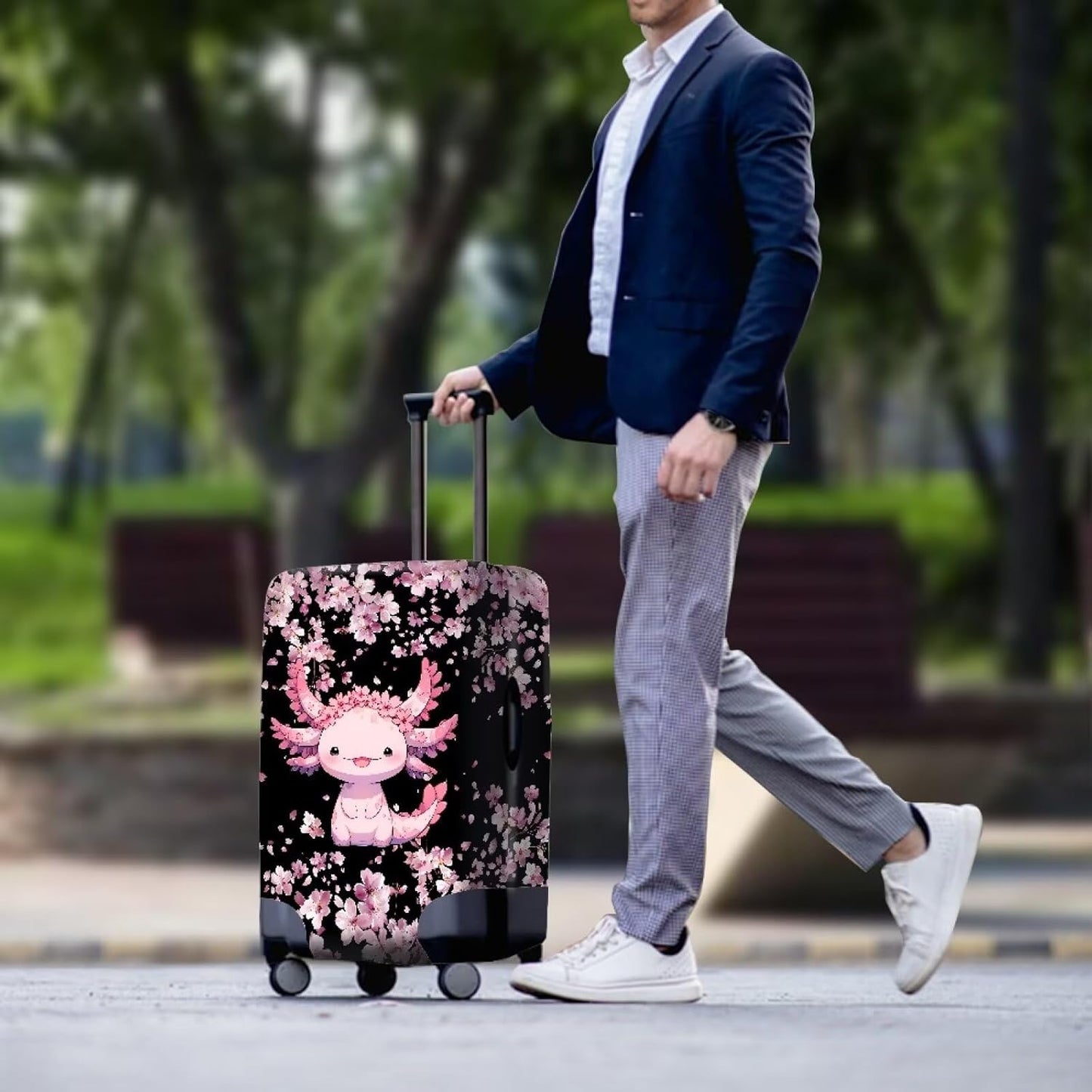 Cute Floral Axolotl Luggage Cover Travel Suitcase Protector Cover Zipper Closer for 30-32inch