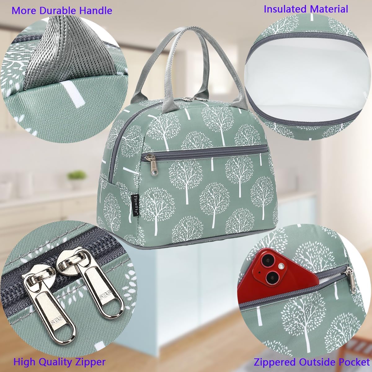 FlowFly Lunch Bag for Women Insulated Lunch Box Corduroy Lunch Tote Cooler for Travel Work Picnic, Dandelion