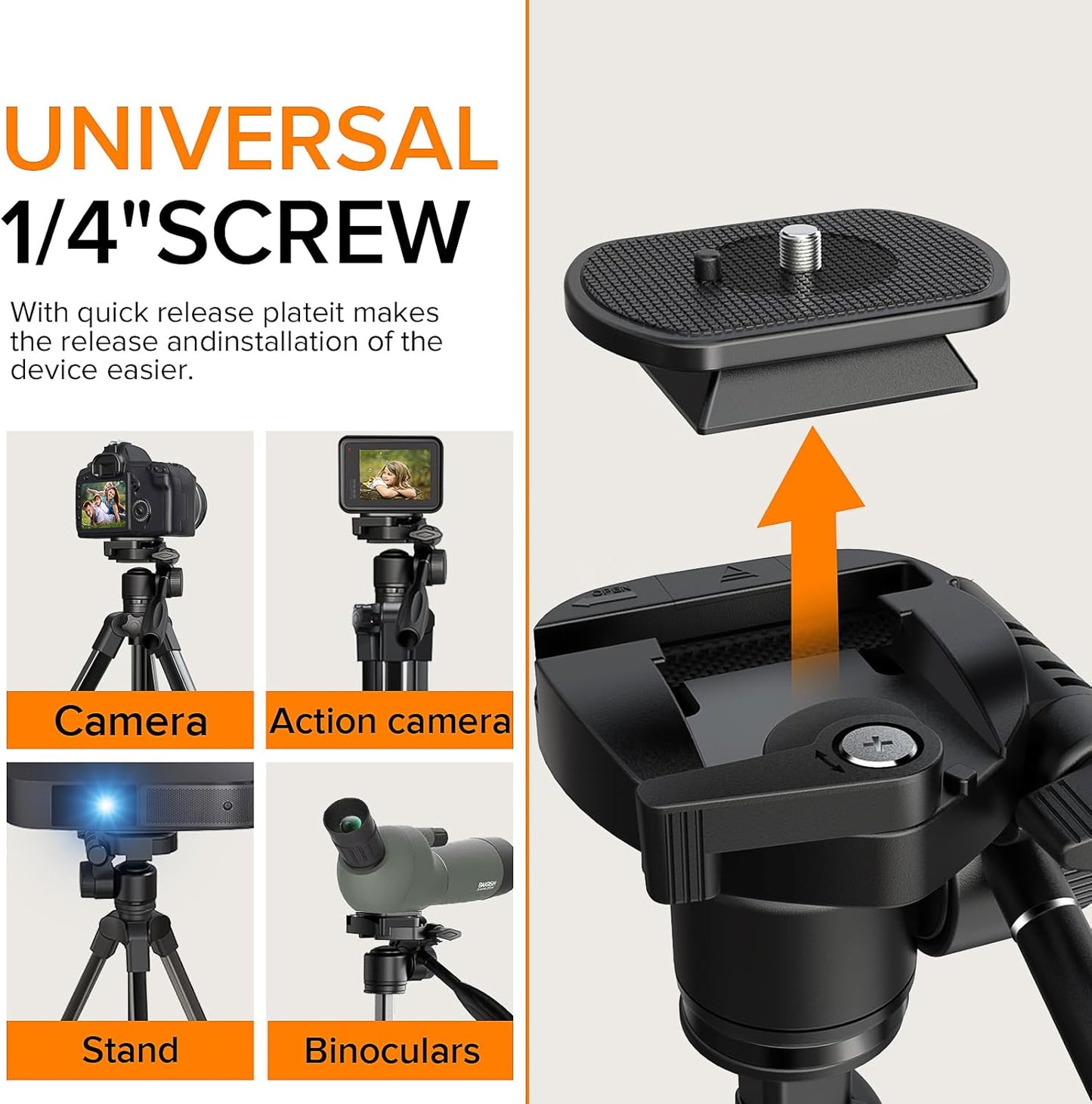 Camera Tripod 66.7 Inch, Patented 3-Way Rotating Portable Cameras Stand Professional Aluminum Travel Phone Camera Mount Monopod for Camera, Smartphone, Suitable for Various Live Vlogging