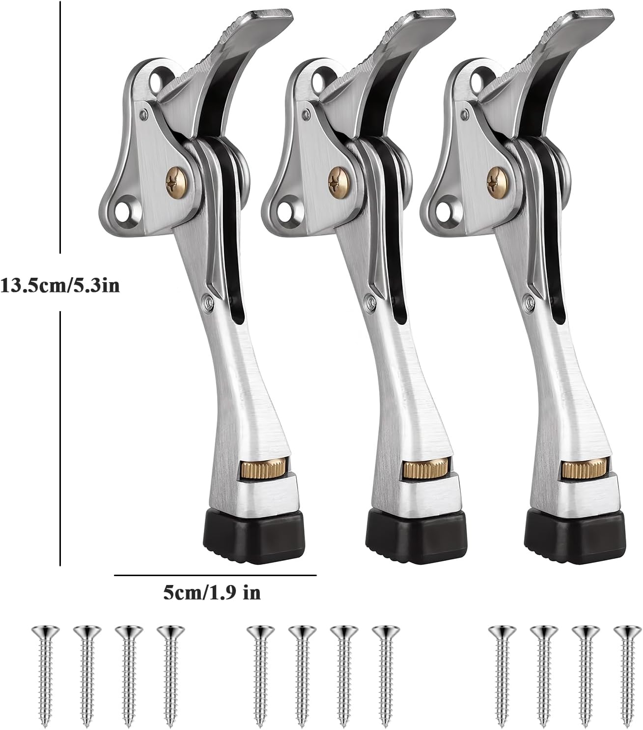 GroTheory 3 Pack Door Stoppers, 4 inch Kickdown Door Stops, Heavy Duty Door Stoppers for Bottom of Door, Adjustable Metal Door Kick Stand Floor and Release