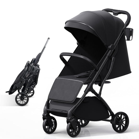 newyoo Lightweight Baby Travel Stroller, Compact Toddler Strollers w Telescoping Handle, Cup Holder & Storage Pocket, One-Hand Quick Fold, Near Flat Recline Seat, TR18, Black