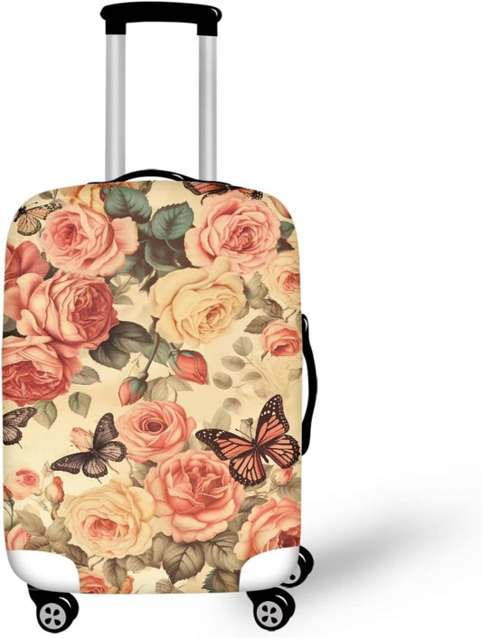 Pink Butterfly Suitcase Covers for Luggage Universal Fit 22-25 Inch Luggage Covers with Zipper for Women & Girl Elastic Spandex Baggage Case Rose Luggage Cover(Flower)