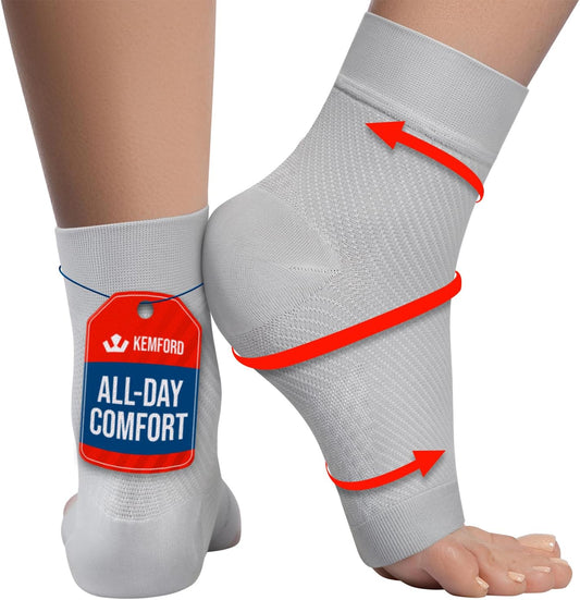 KEMFORD Ankle Compression Sleeve - Plantar Fasciitis Braces - Open Toe Compression Socks for Swelling, Sprain, Neuropathy, Foot Arch Support for Men and Women - 20-30mmhg, XL, Grey