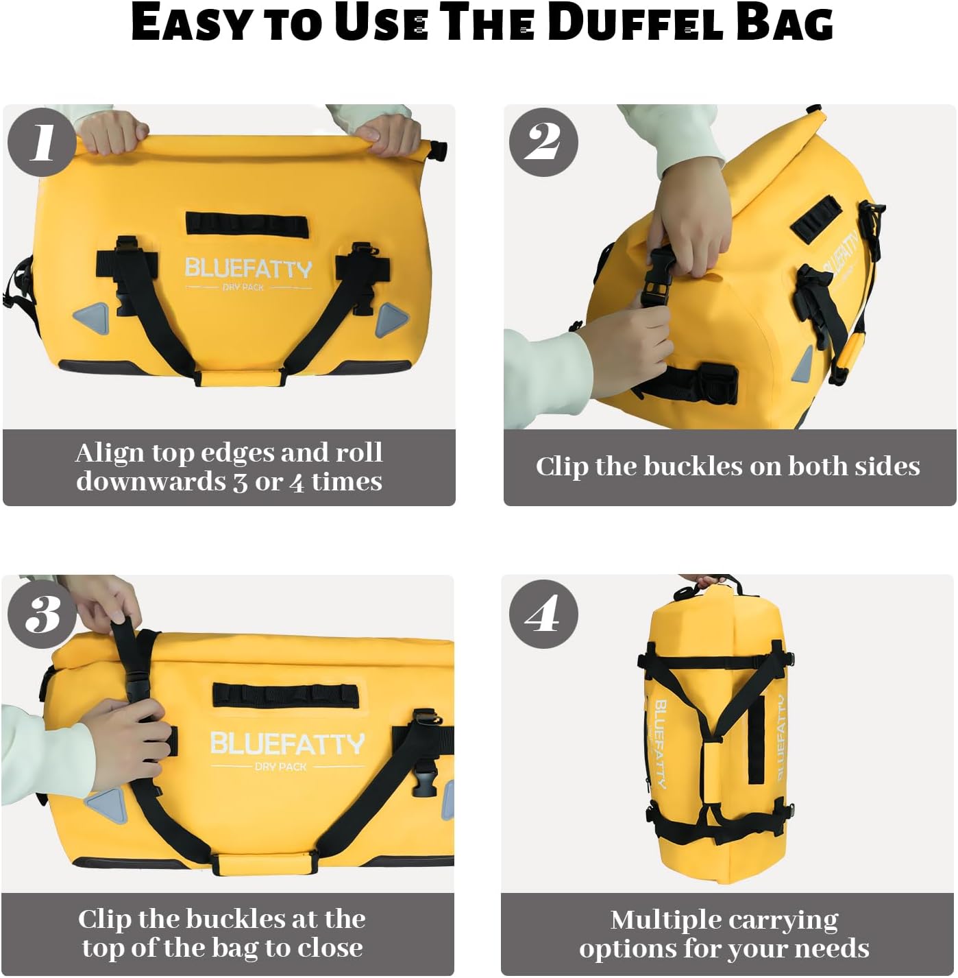 Large Waterproof Duffel Bag Roll-top Heavy Duty Dry Duffle Bags for Motorcycling, Rafting, Boating, SUP, Kayaking, Travel, 70L(Yellow)