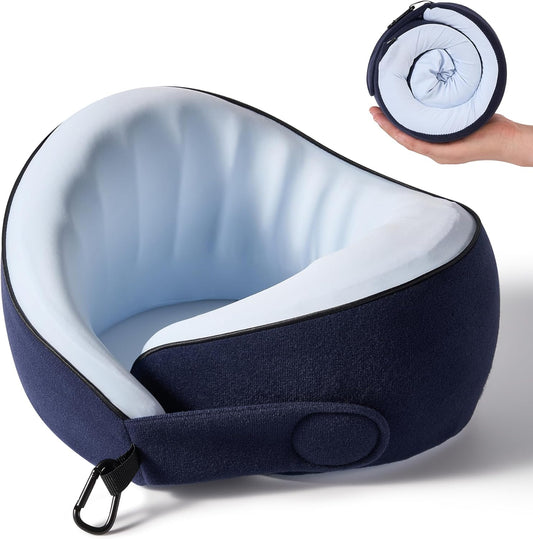Travel Pillow, 100% Pure Memory Foam Travel Neck Pillow Airplane Neck Support Ergonomic Design for Traveling Suitable for Airplanes,Offices and Cars (Blue)
