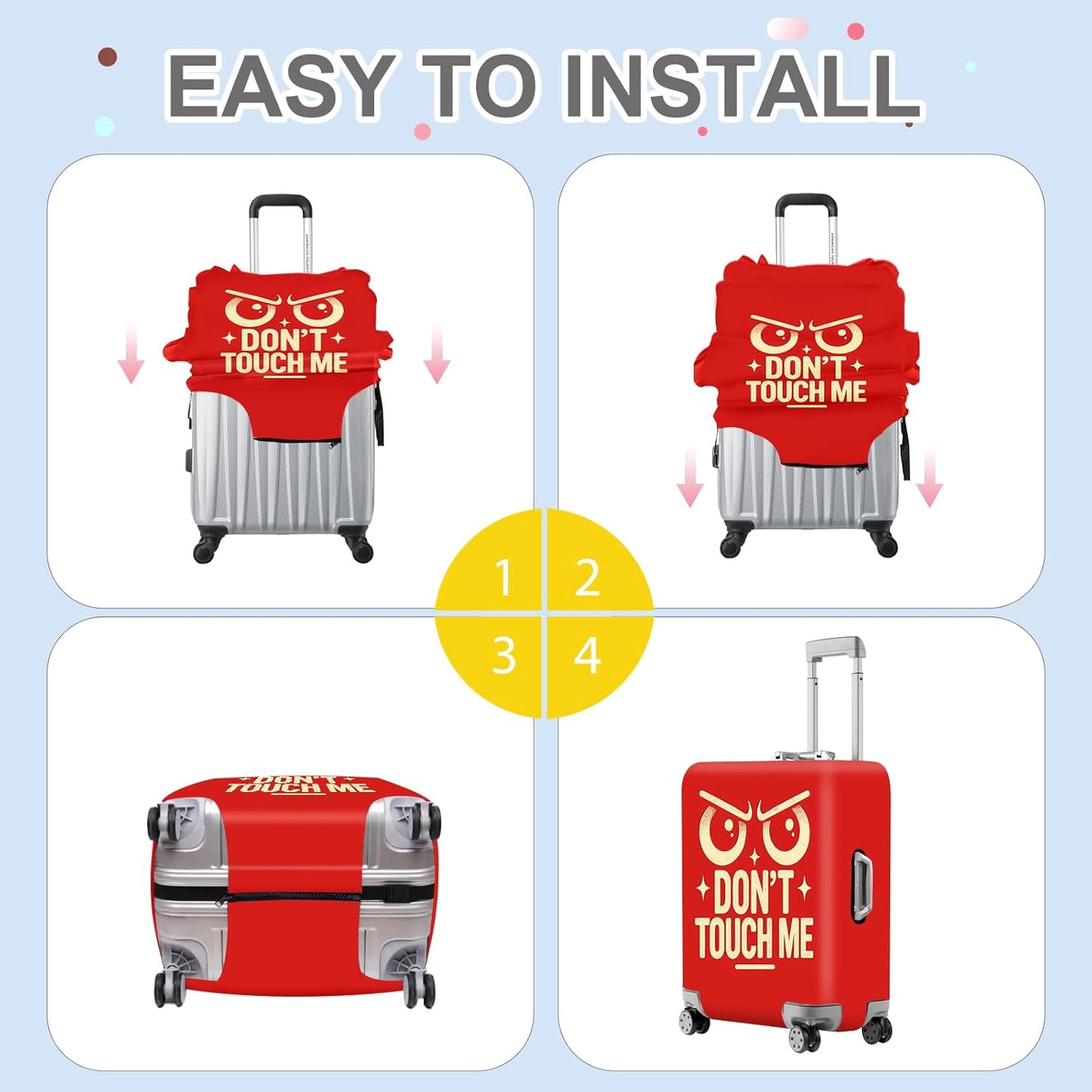 ANNA QUEEN Funny “Don’t Touch Me” Luggage Cover, Bold Red Suitcase Protector with Angry Eyes Design, Stretchable, Washable Travel Cover for 28-30 Inch Luggage