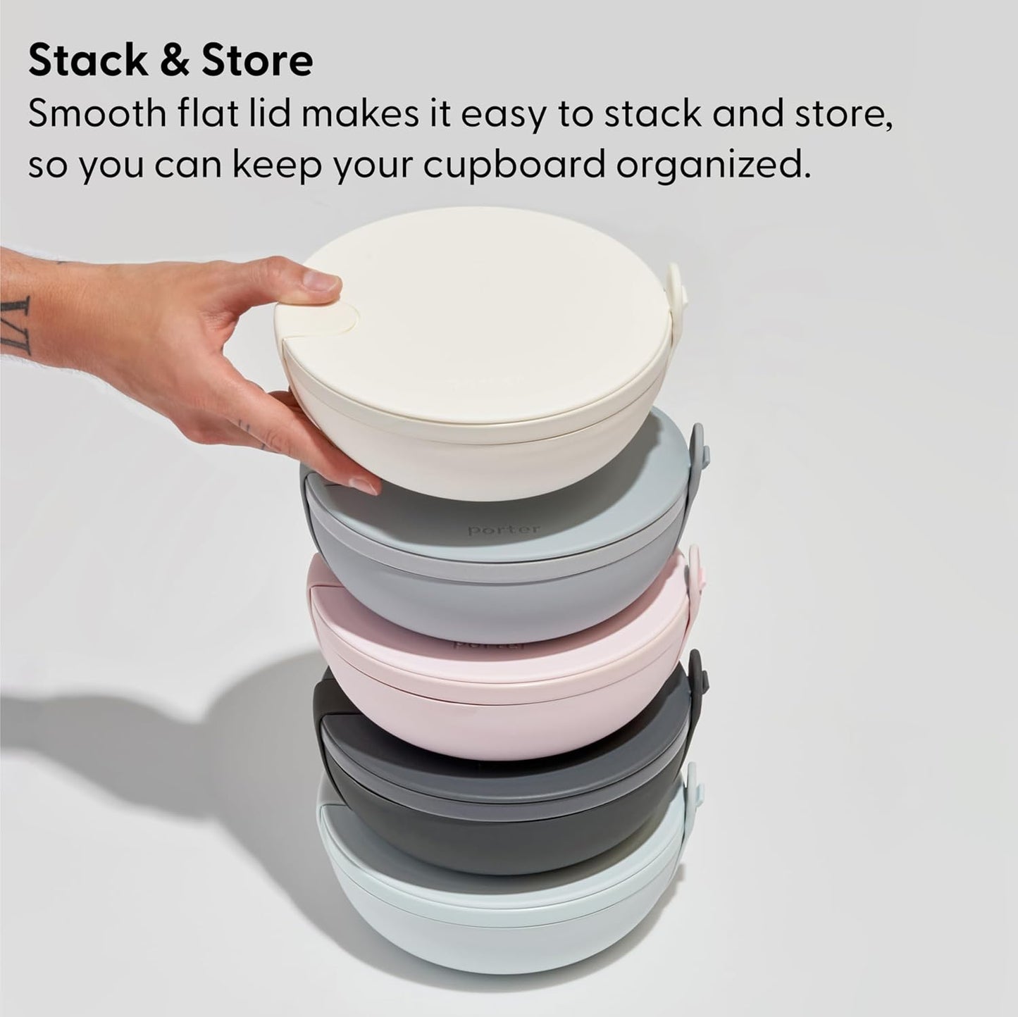 W&P Porter Bowl Lunch Container w/ Protective Non-slip Exterior, Blush 1 Liter | Lid & Snap-tight Silicone Strap | Food Storage, Bento Box, Meal Prep | BPA-Free Ceramic