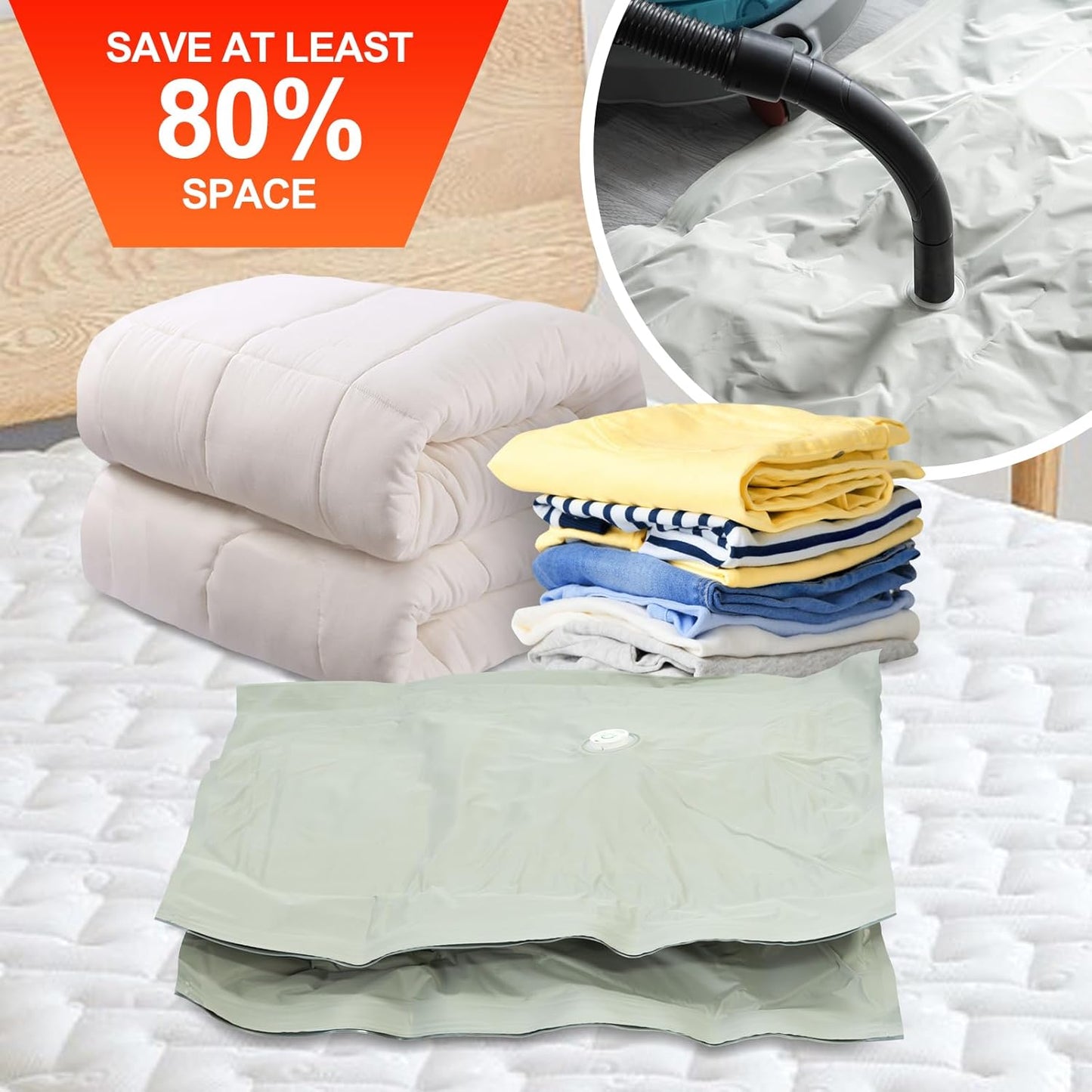 Umimile Vacuum Storage Bags for Travel with Electric Pump, Reusable Compression Bags for Travel, Space Saver Bags for Luggage, Suitcases and Backpack (2 Large + PUMP)