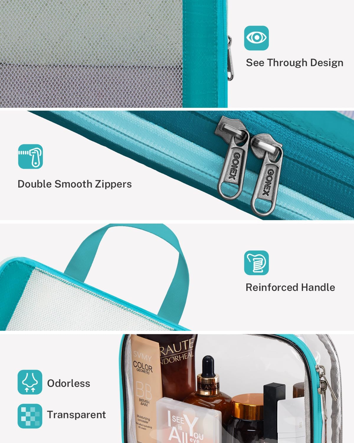 Gonex 8 Set Compression Packing Cubes, Expandable Mesh Organizer for Travel Accessories, Essentials With Toiletry, Laundry, Shoe, Cable Bags for Suitcases, Blue
