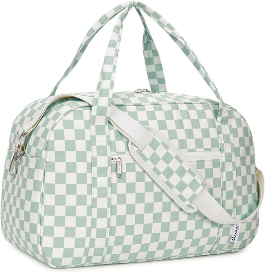 Narwey 18" Carry on Bag Underseat for Airplane with Wet Pocket Spirit Airlines Personal Item Bag Travel Duffel Bag Small Gym Bag Weekender Overnight for Women and Men (Mint Green Checkerboard)