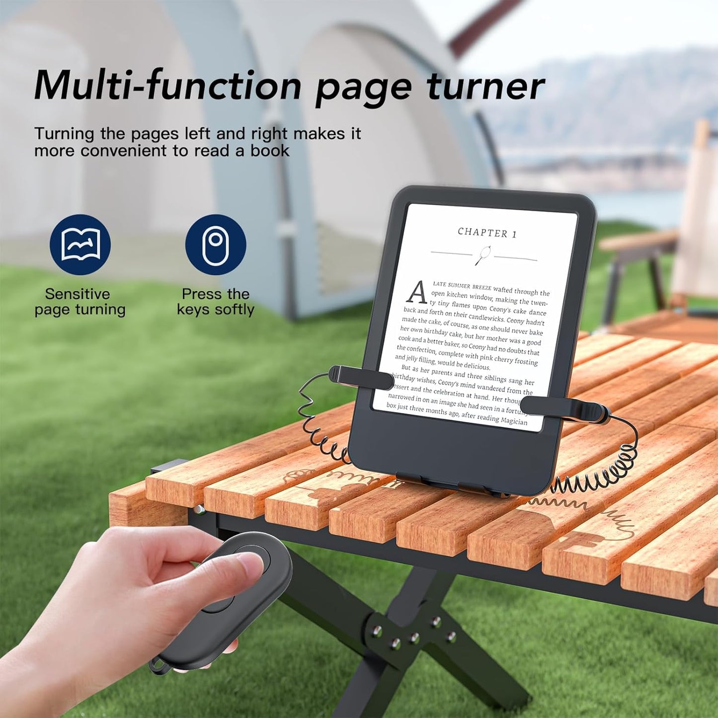 Remote Control Page Turner and Stand for Kindle Paperwhite Oasis eReaders,Clicker Page Turner Forward and Backward,Kindle Accessories for iPhone,iPad,Tablets Reading ,Camera Video Record &Selfie