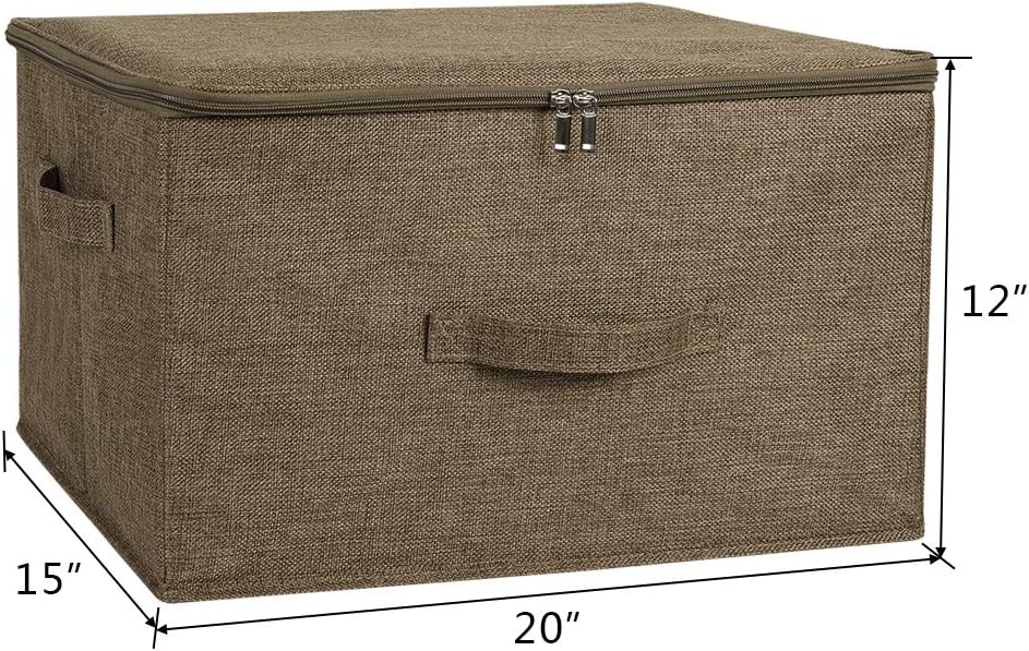 ANMINY 3PCS Storage Bins with Zipper Lids 51.9 Qt Lidded Fabric Storage Boxes Baskets Cubes with Handles Collapsible Washable Cotton Linen Closet Shelf Clothes Organizer - Coffee, Extra Large