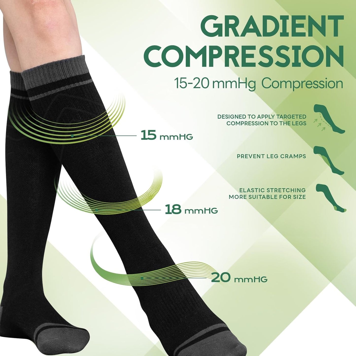 Bamboo Viscose Compression Socks for Women & Men (3 Pairs) 15-20 mmHg Knee High Support for Nurses, Travel, Pregnant