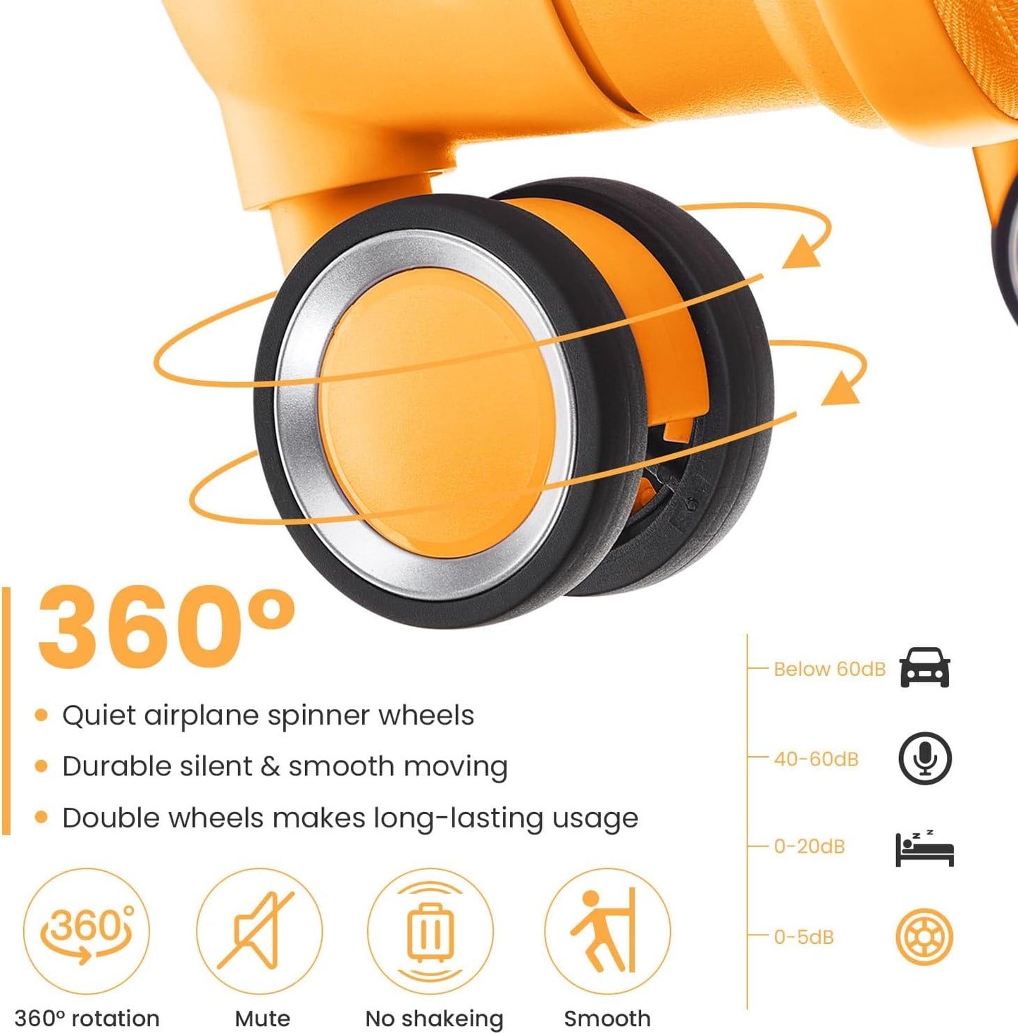 Campfun Luggage 4 Piece Sets, Expandable Carry On Luggage Set Hardshell PP, Suitcase Set with Double Spinner Wheels, Checked Durable Lightweight with TSA Lock, 14/20/24/28in, Orange(A)