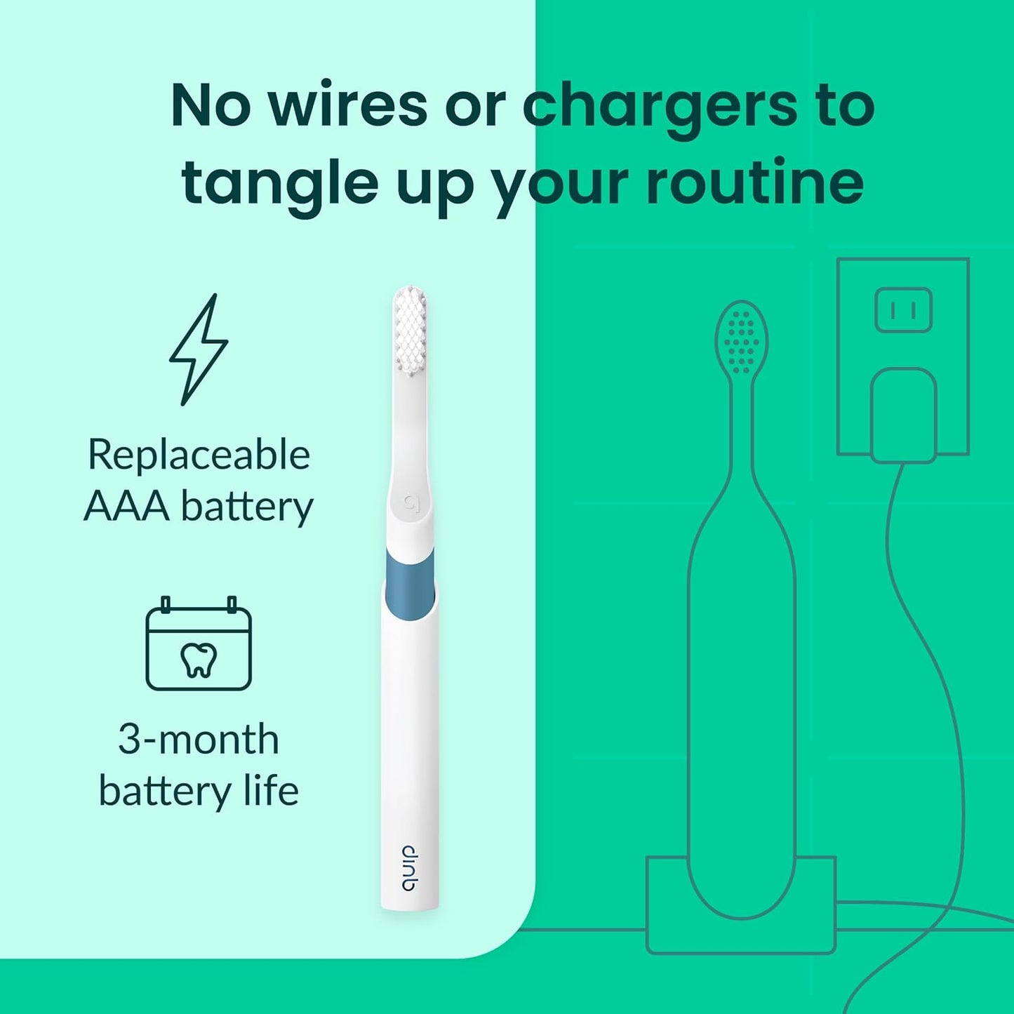 Quip Plastic Sonic Toothbrush, Electric Toothbrush for Adults –Time Travel & Soft Bristles with Travel Case & Replaceable Brush Head -3-Month Battery Life - Marine Blue