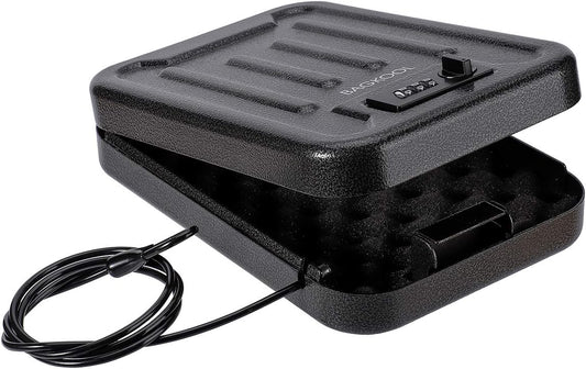 Fireproof Security Box with 3-Digit Combination Lock, Portable Safe for Guns, Money, Documents - 39IN Patented Security Cable Included - Ideal for Valuables and Firearms, Size 9.4x6.5x2 IN
