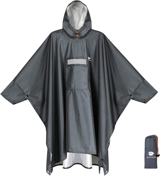 ANYOO Hooded Rain Poncho for Adults Waterproof Lightweight Rain Coat for Men Women Reusable Rain Jacket for Emergency Outdoor