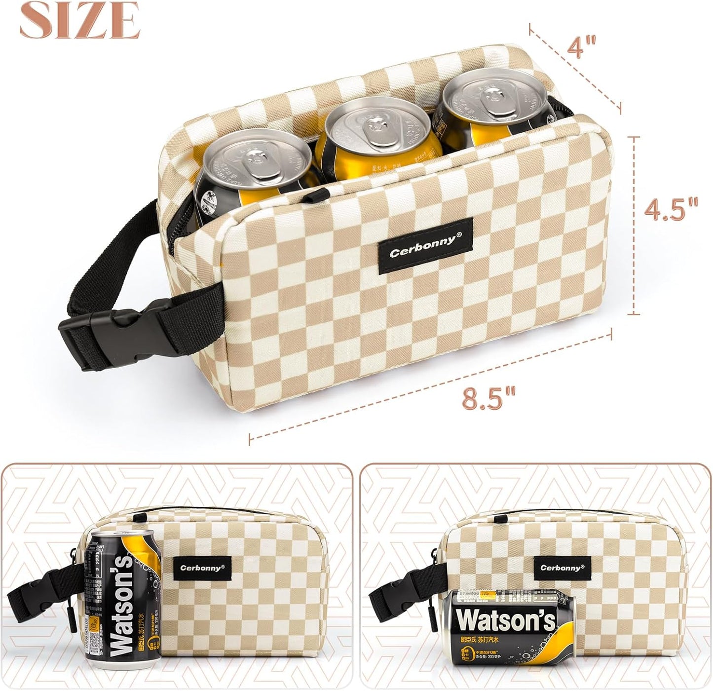 Small Cooler Bag Freezable Lunch Bag for Work School Travel,Small Lunch Bag,insulated snack bag For Adults/Kids,Mini Cooler,Lunch bag small Fit For Yogurt（Khaki Checkerboard)