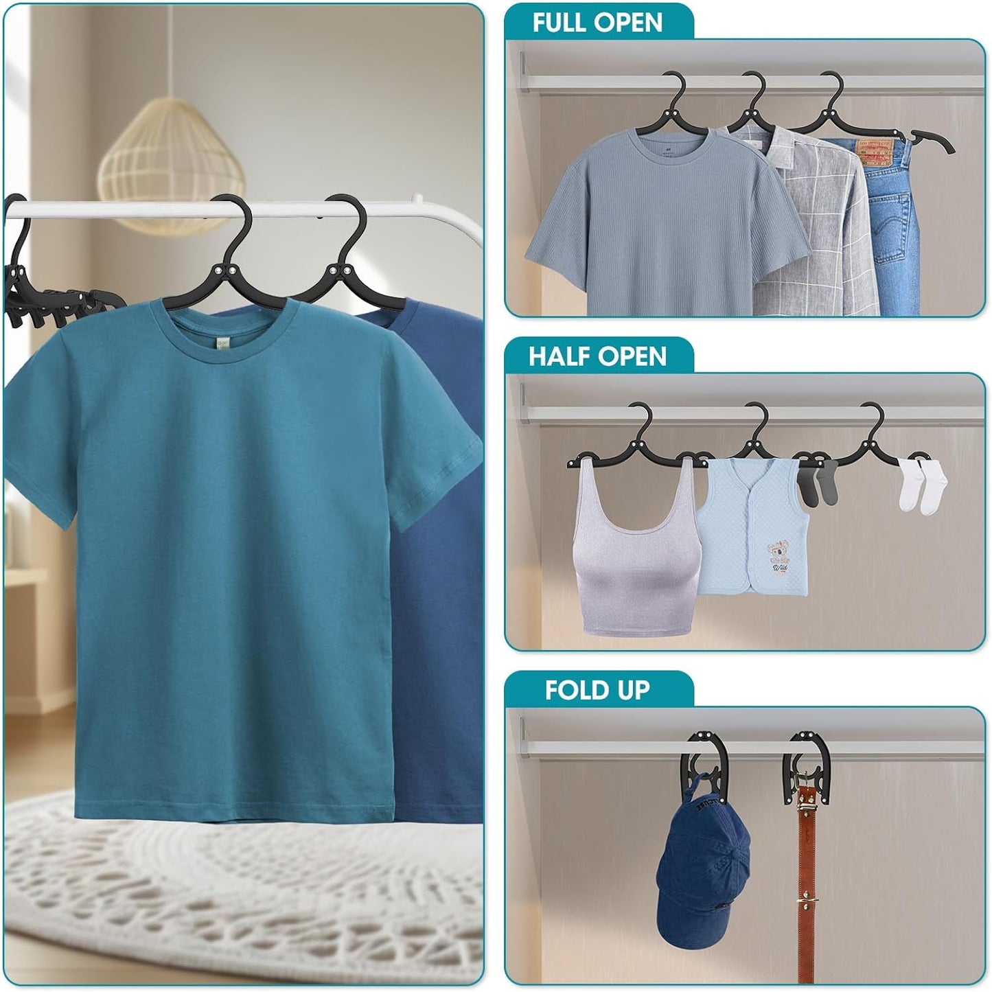 36 Pcs Travel Hangers Portable Foldable Travel Hanger Organizer, Plastic Cruise Ship Essentials Clothes Folding Hangers for Camping Flying RV Europe Vacation Essentials Suitcase, Night Black