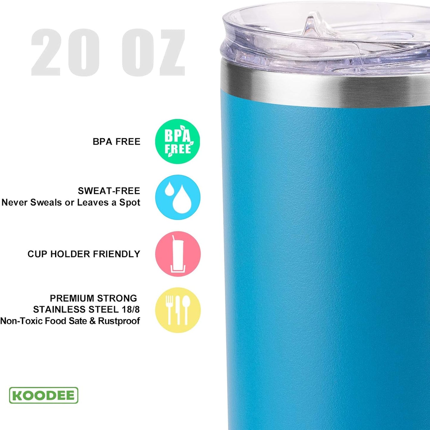 koodee 20 oz Tumbler with Lid and Straw-2 Pack Stainless Steel Insulated Coffee Tumbler Cup, Beach Cup Mug for Women/Men Diy Birthday Gift (Sky Blue-Pink)