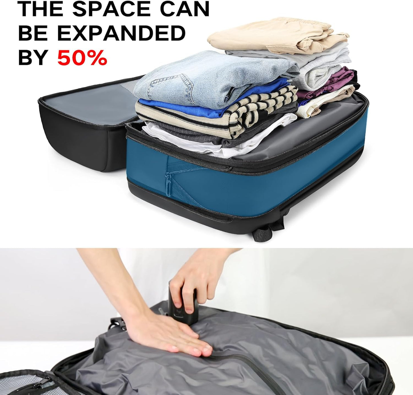 Vacuum Seal Travel Backpack 45L Expandable Air Compression System Water Resistant 17 Inches Laptop Backpack for Women & Men with USB Charging Port- Vacuum Pump Included