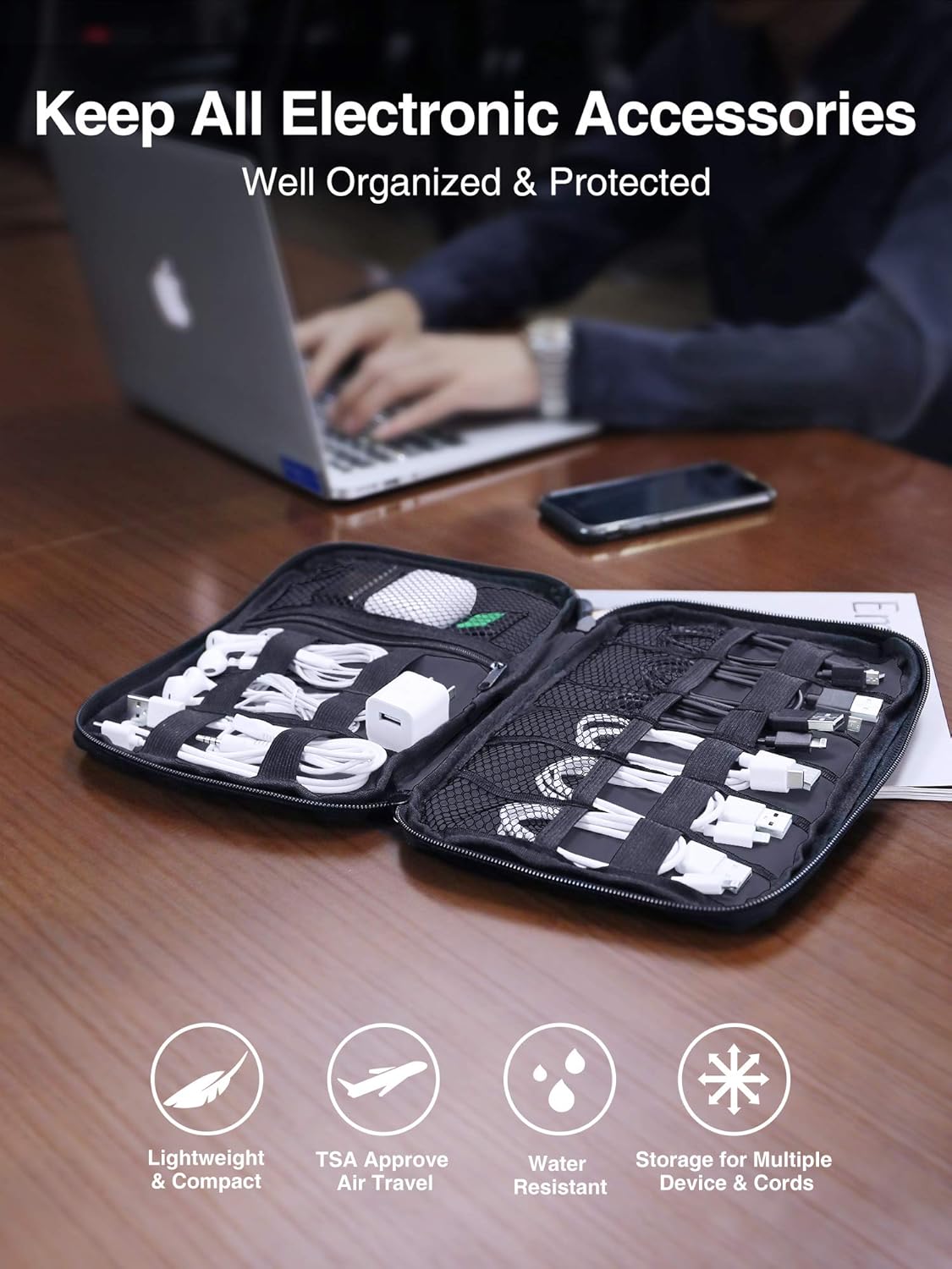 Luxtude Cord Organizer Travel, Flat Cable Organizer Bag, Portable Electronics Organizer, Travel Essentials for Wire/Cord Storage/Charger Case/Cable Storage/Tech Carrying Pouch/Tech Gifts, Purple
